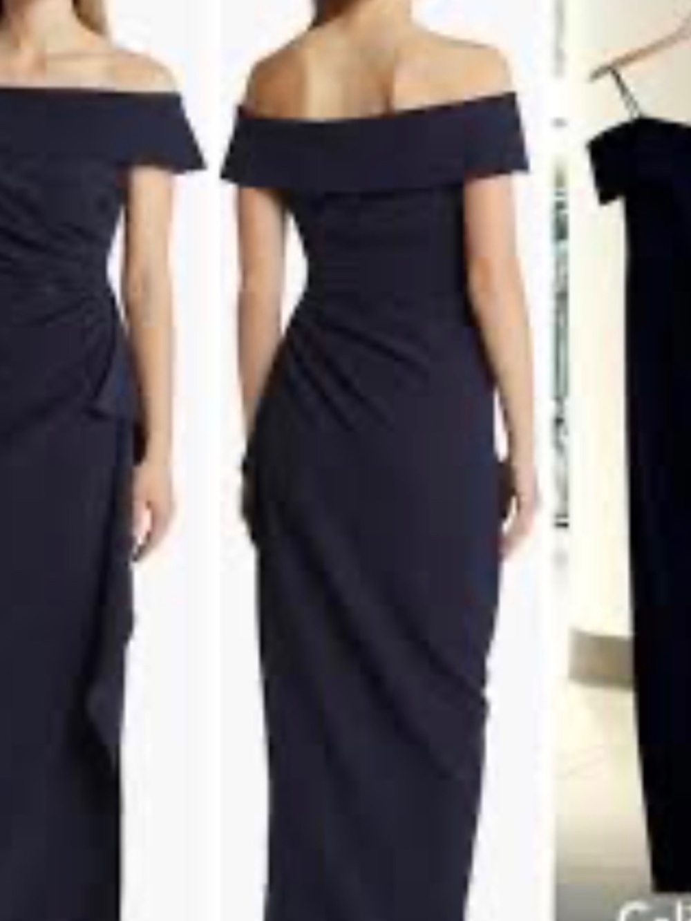 Vince Camuto Navy Off the Shoulder Ruched Midi Dress